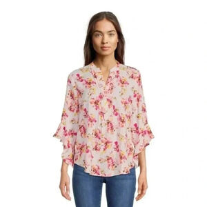 The Pioneer Woman Women’s Ruffle Sleeve Floral Blouse, Size S
